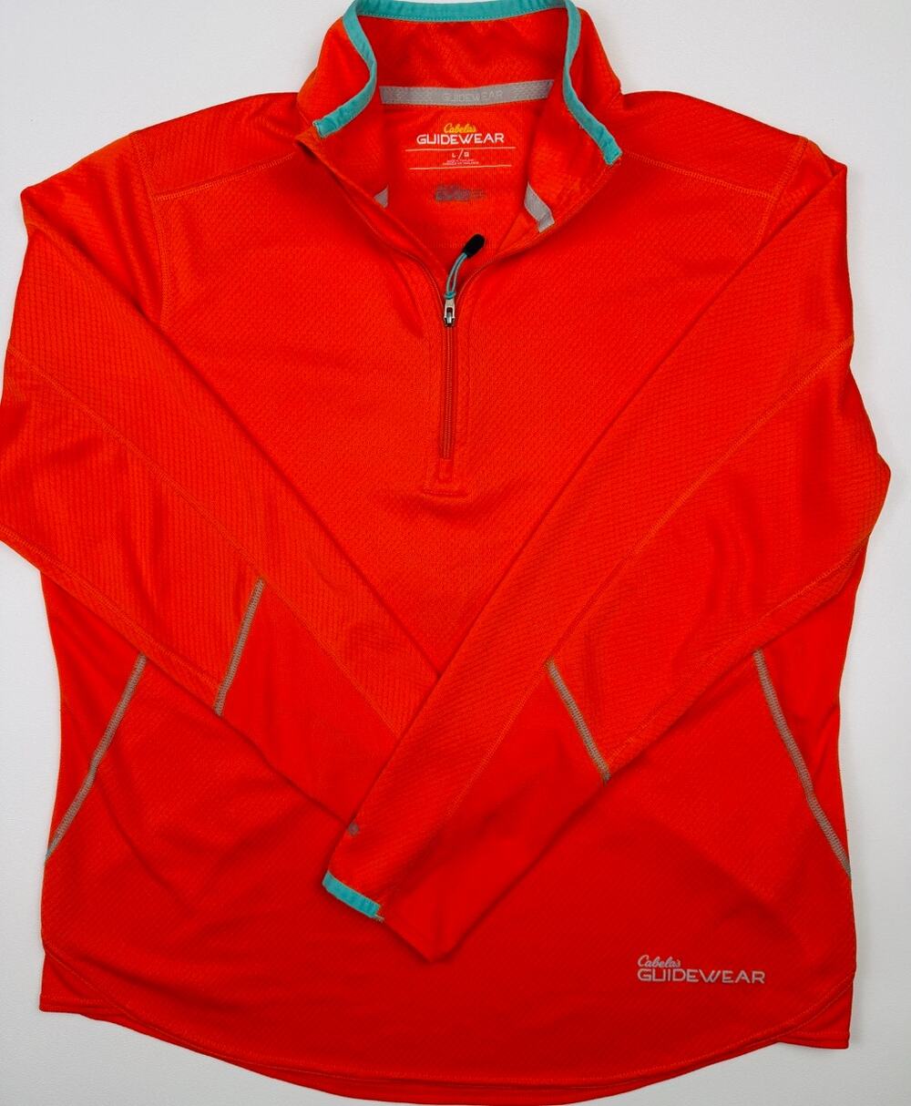 Cabelas Guidewear Mens Large Orange Quarter Zip Pullover Hunting Performance